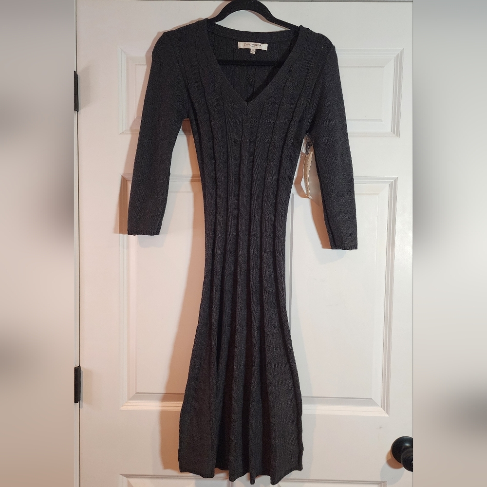 NWT Evan Picone Gray Cable Knit 3/4 Sleeve Sweater Dress M